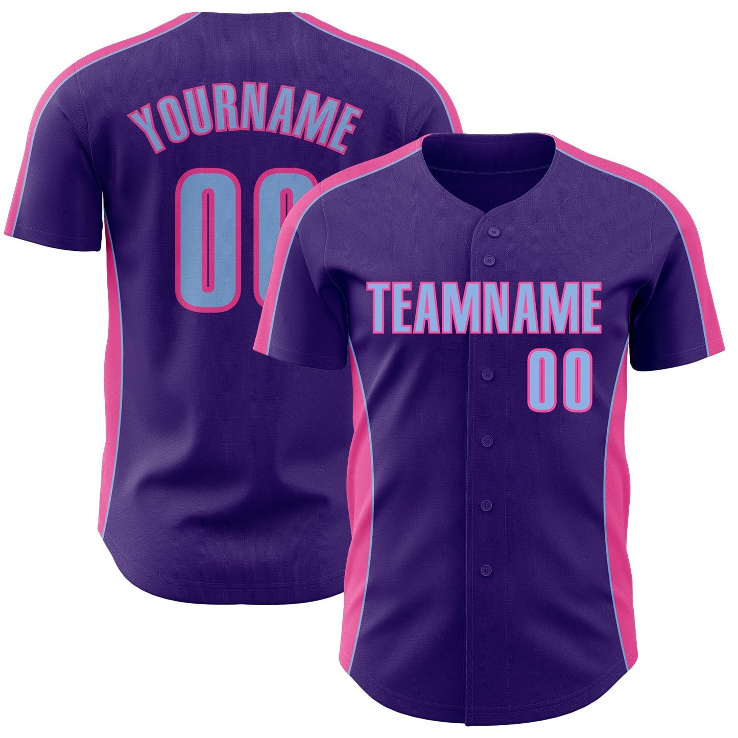 Custom Purple Light Blue-Pink Classic Color Block Side Panel Stripe Authentic Baseball Jersey baseball jersey product view 1