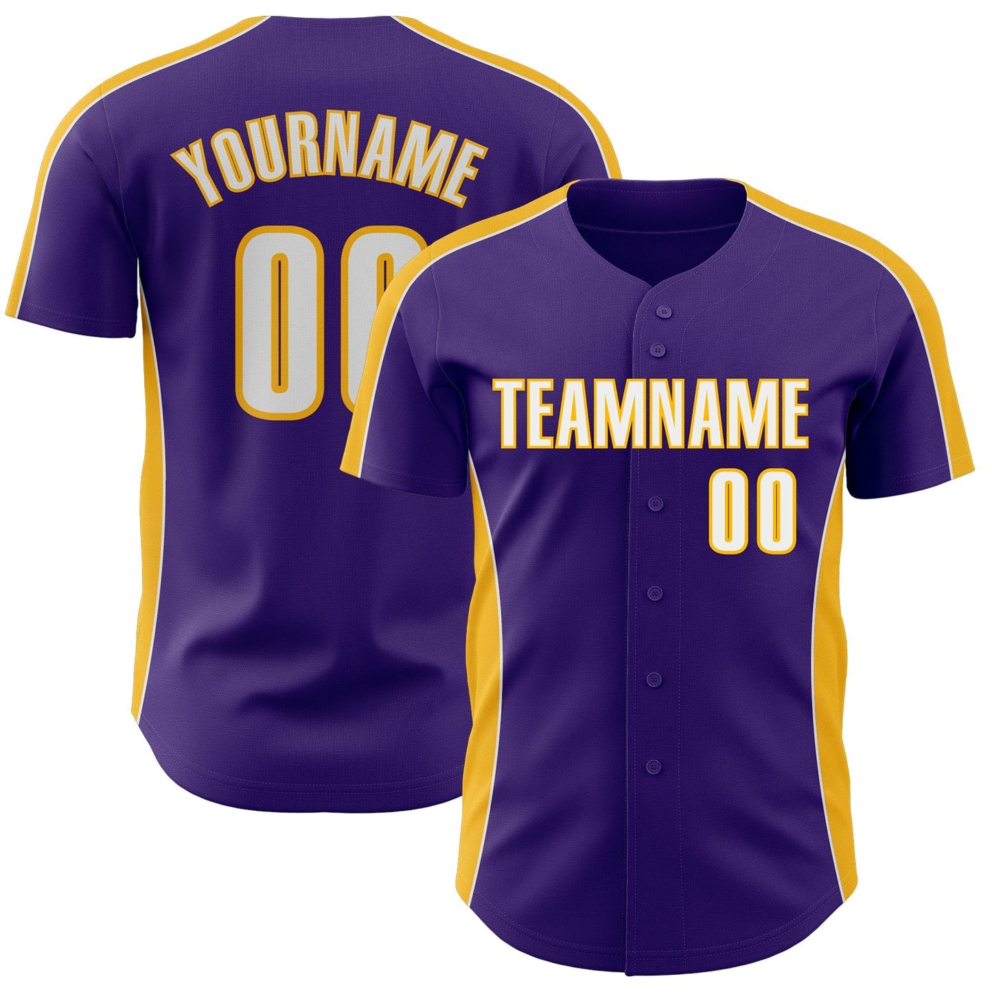 Custom Purple White-Gold Classic Color Block Side Panel Stripe Authentic Baseball Jersey baseball jersey product view 1
