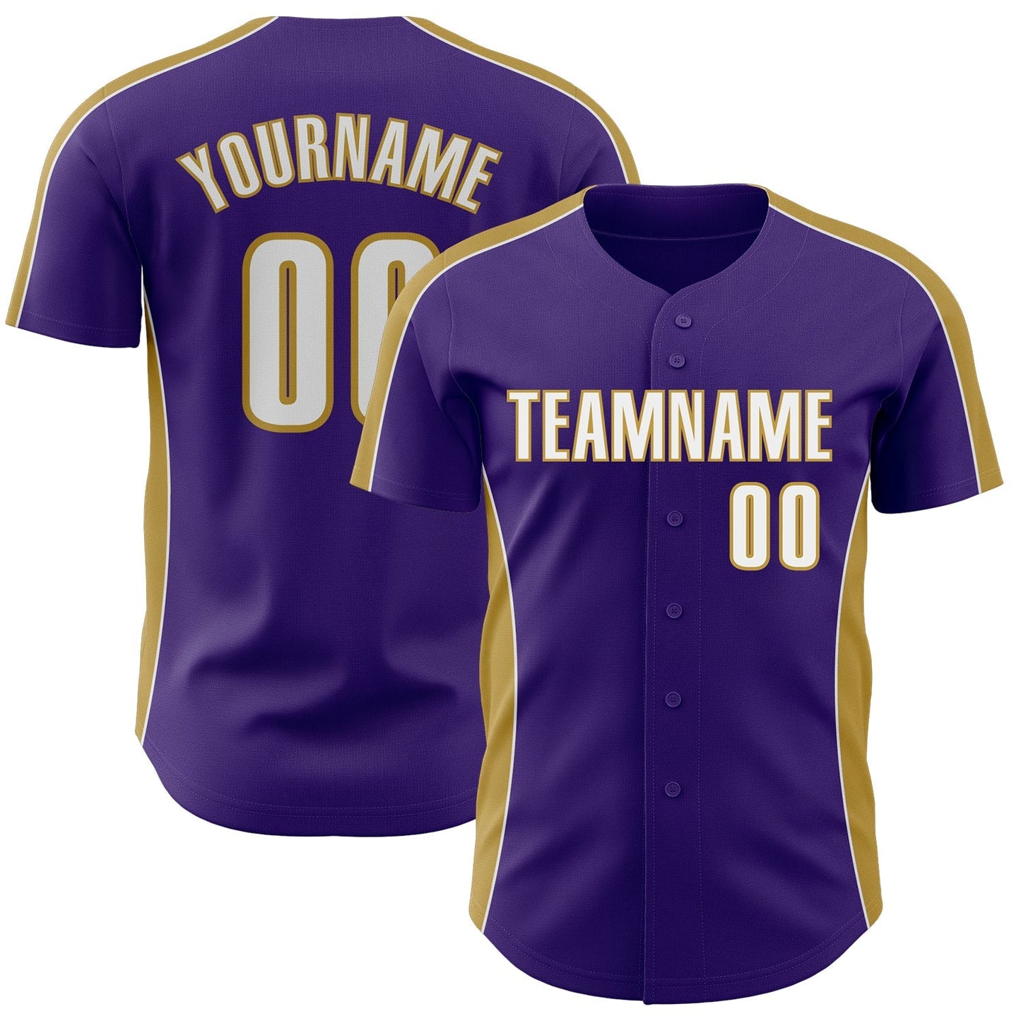 Custom Purple White-Old Gold Classic Color Block Side Panel Stripe Authentic Baseball Jersey baseball jersey product view 1