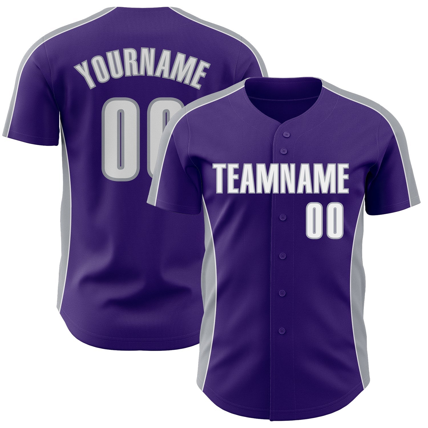 Custom Purple White-Gray Classic Color Block Side Panel Stripe Authentic Baseball Jersey baseball jersey product view 1