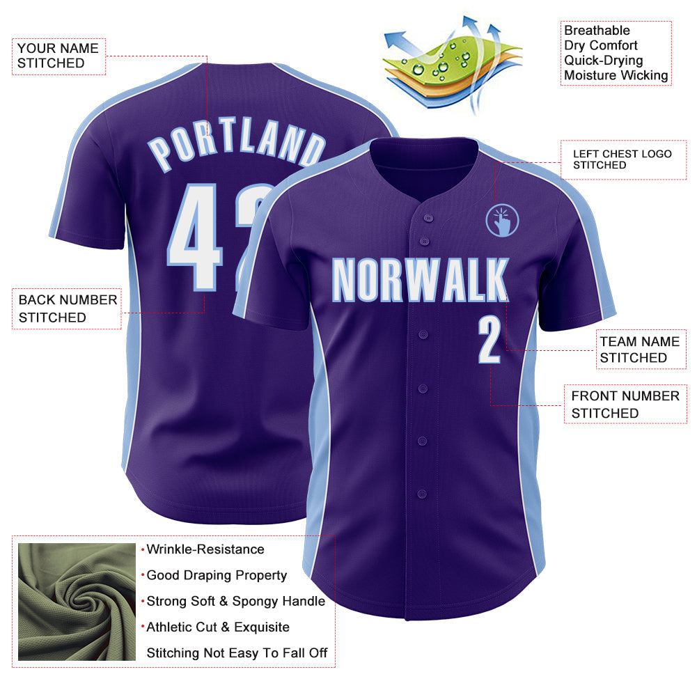 Custom Purple White-Light Blue Classic Color Block Side Panel Stripe Authentic Baseball Jersey baseball jersey product view 3