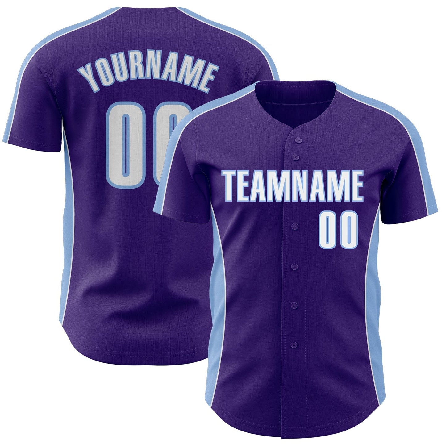 Custom Purple White-Light Blue Classic Color Block Side Panel Stripe Authentic Baseball Jersey baseball jersey product view 1