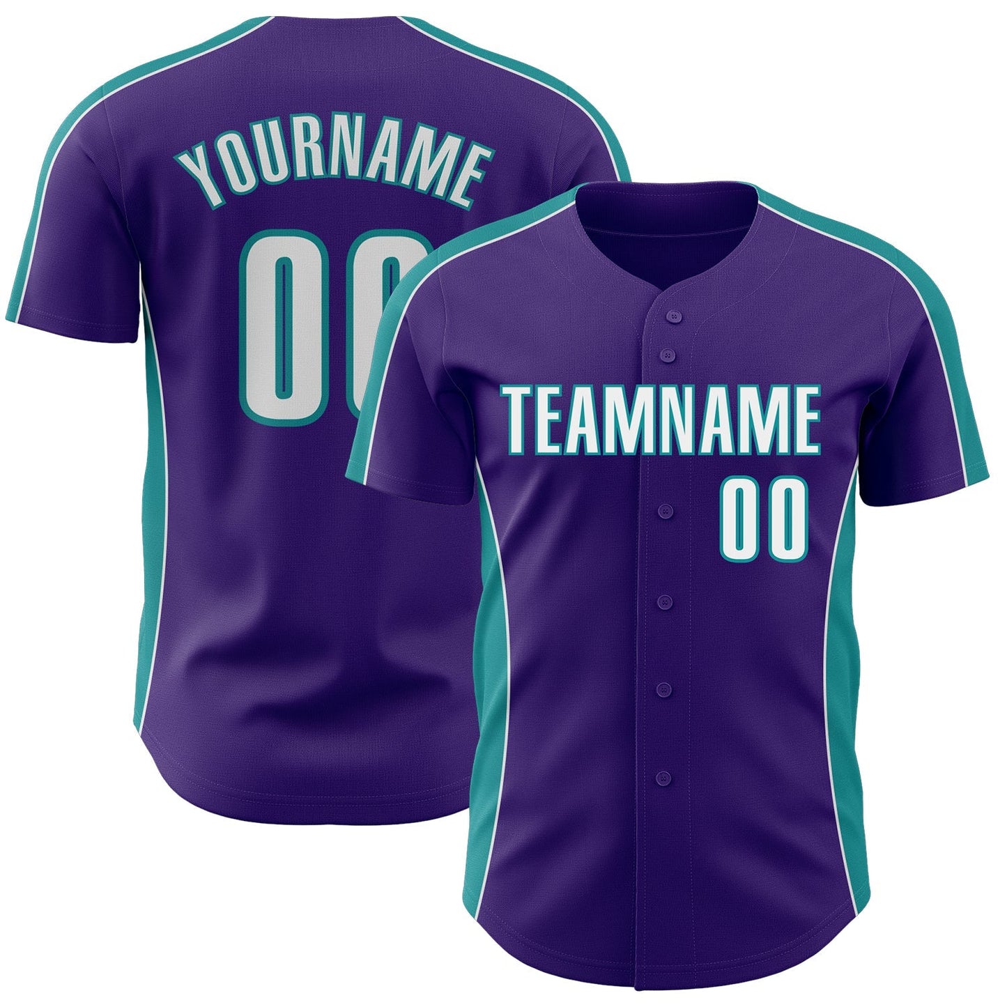 Custom Purple White-Teal Classic Color Block Side Panel Stripe Authentic Baseball Jersey baseball jersey product view 1