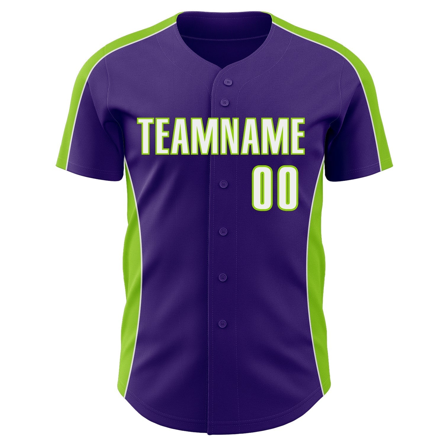Custom Purple White-Neon Green Classic Color Block Side Panel Stripe Authentic Baseball Jersey baseball jersey product view 2