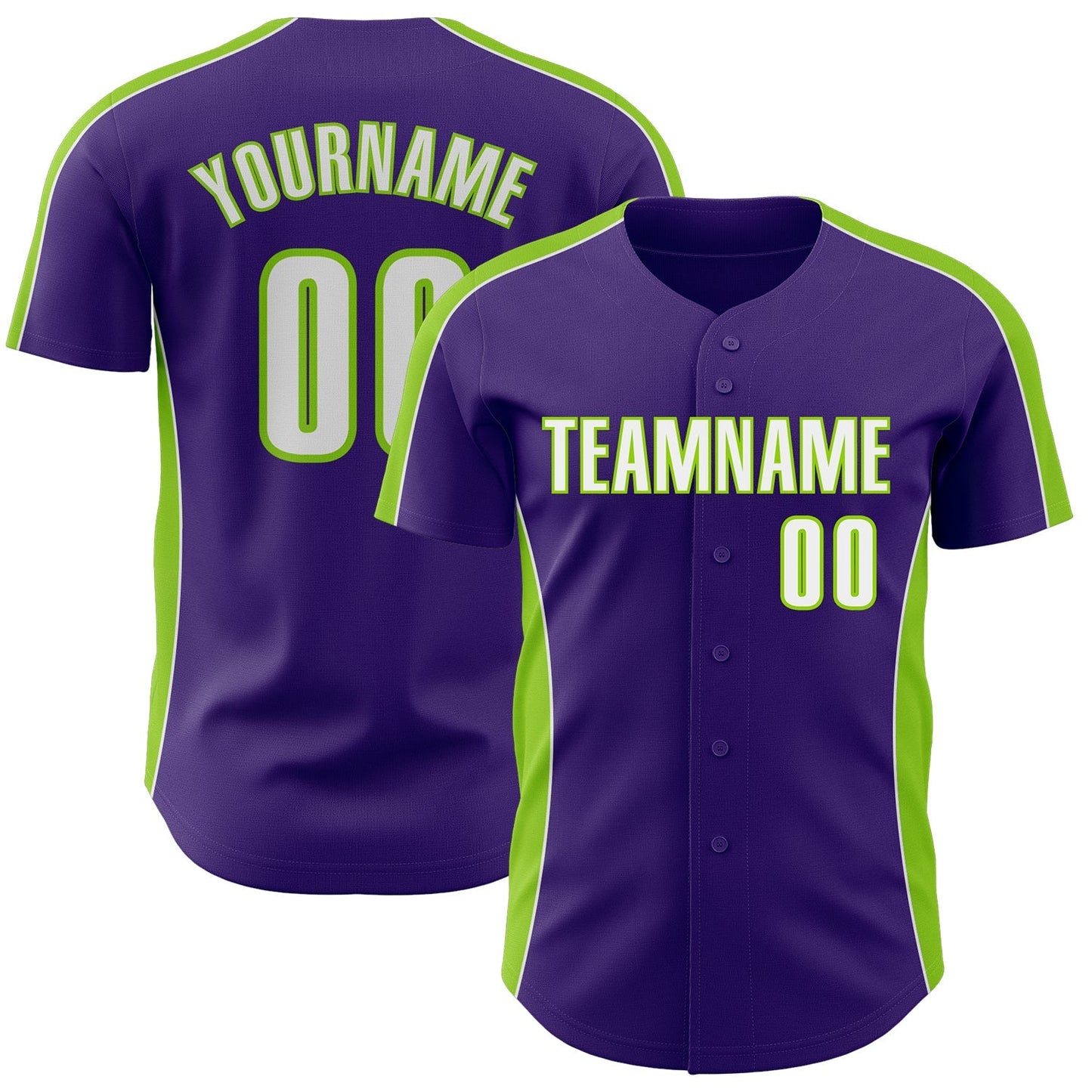 Custom Purple White-Neon Green Classic Color Block Side Panel Stripe Authentic Baseball Jersey baseball jersey product view 1