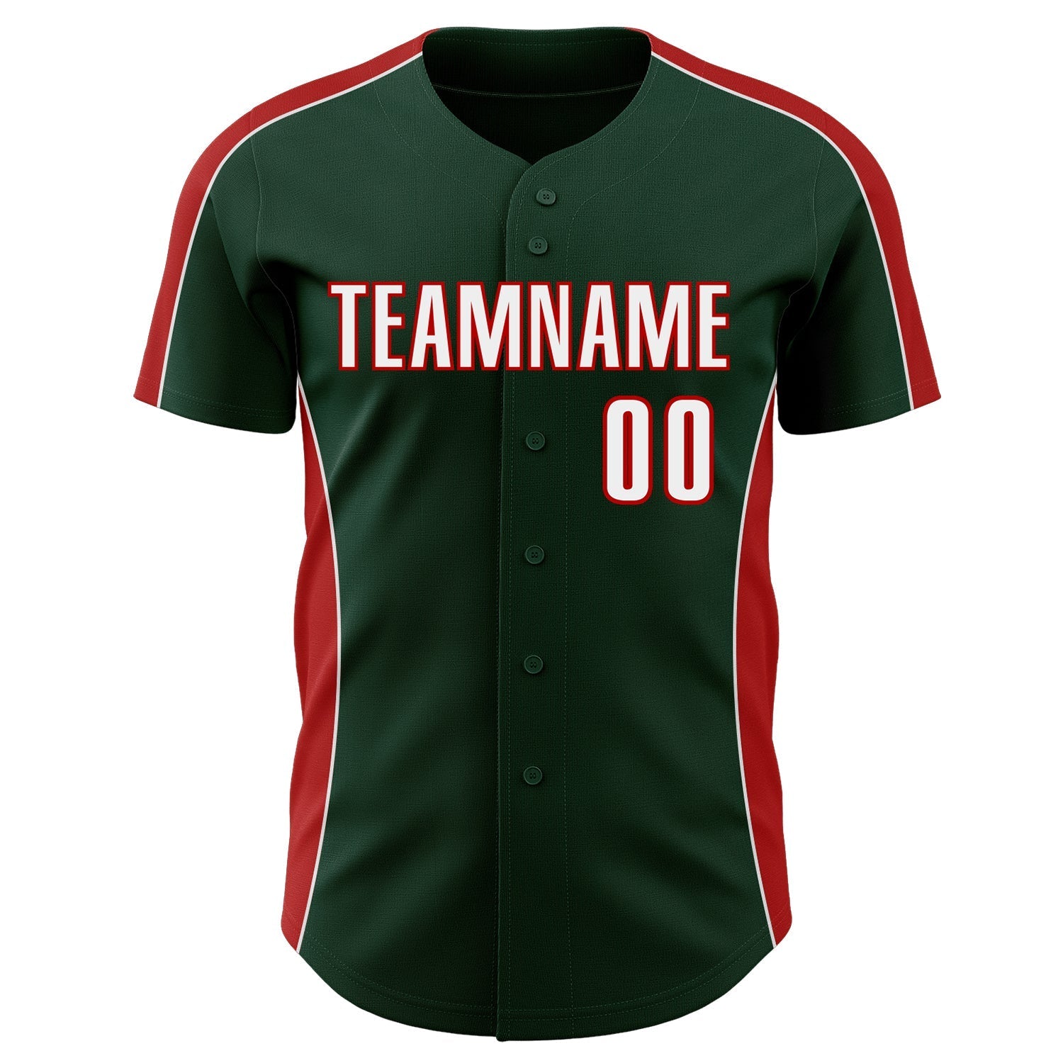 Custom Green White-Red Classic Color Block Side Panel Stripe Authentic Baseball Jersey baseball jersey product view 2
