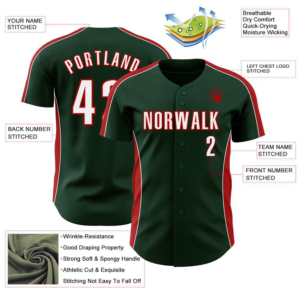 Custom Green White-Red Classic Color Block Side Panel Stripe Authentic Baseball Jersey baseball jersey product view 3