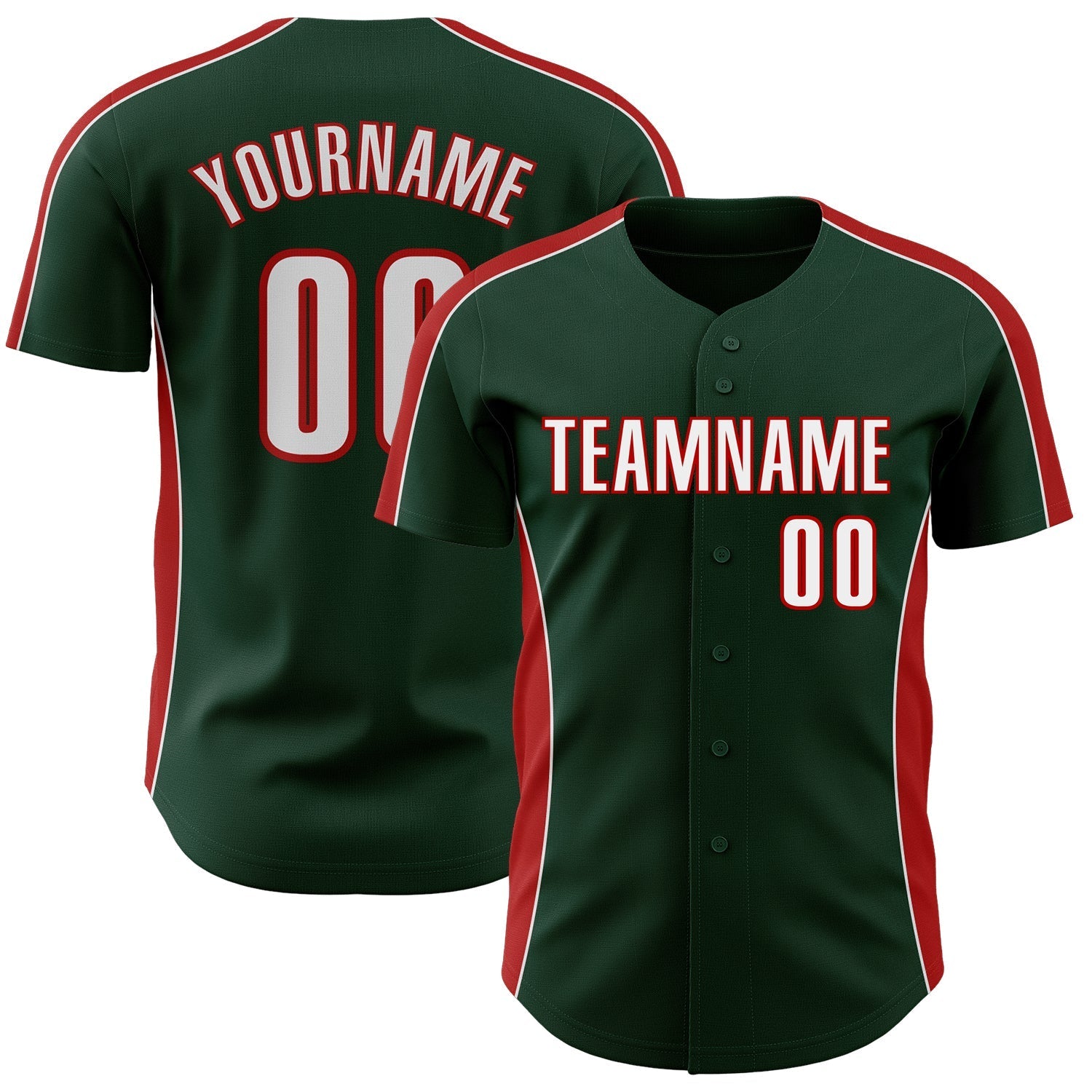 Custom Green White-Red Classic Color Block Side Panel Stripe Authentic Baseball Jersey baseball jersey product view 1