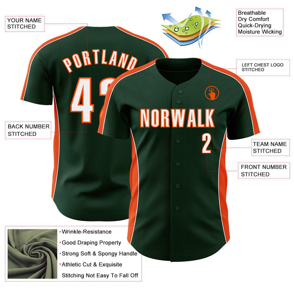 Custom Green White-Orange Classic Color Block Side Panel Stripe Authentic Baseball Jersey baseball jersey product view 3