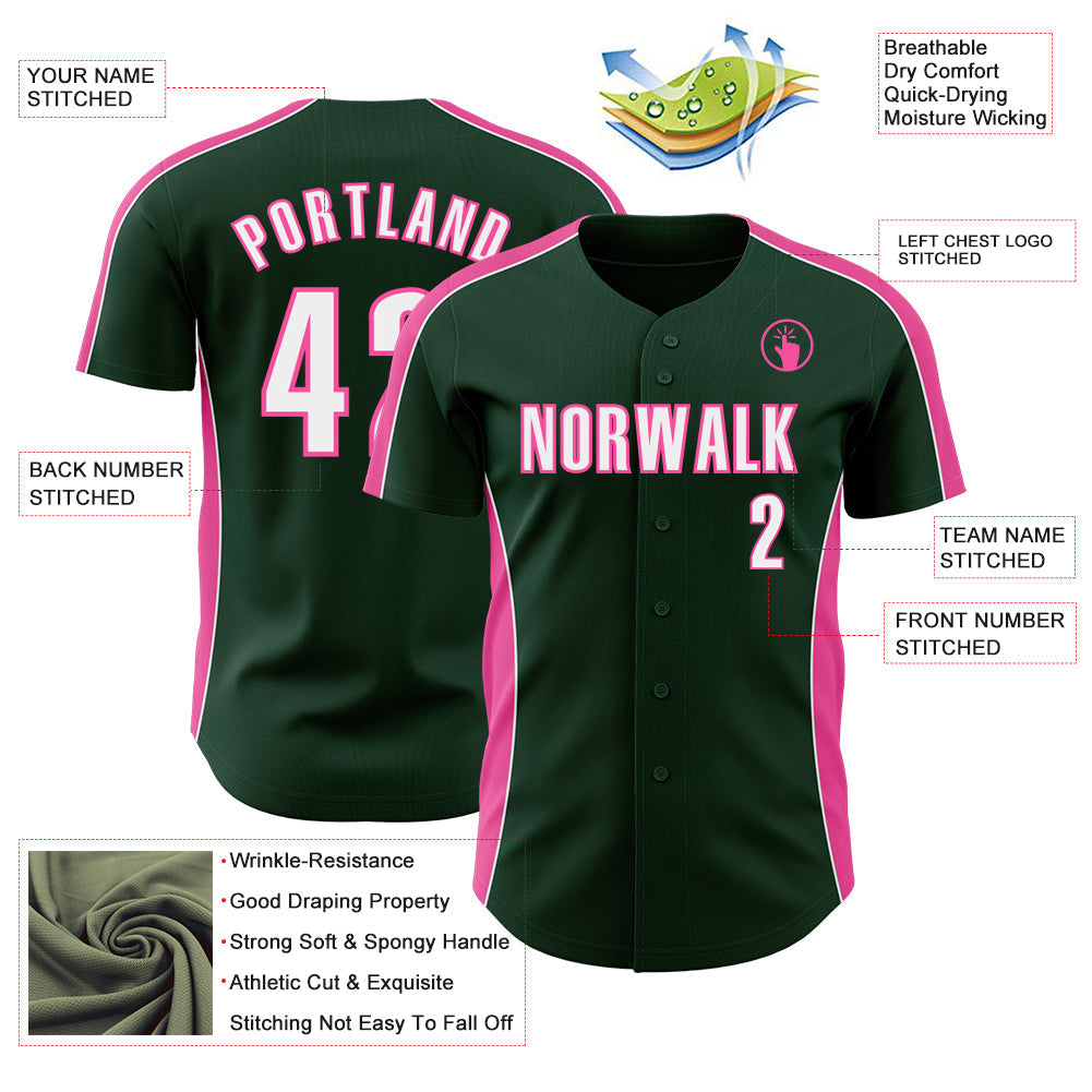 Custom Green White-Pink Classic Color Block Side Panel Stripe Authentic Baseball Jersey baseball jersey product view 3
