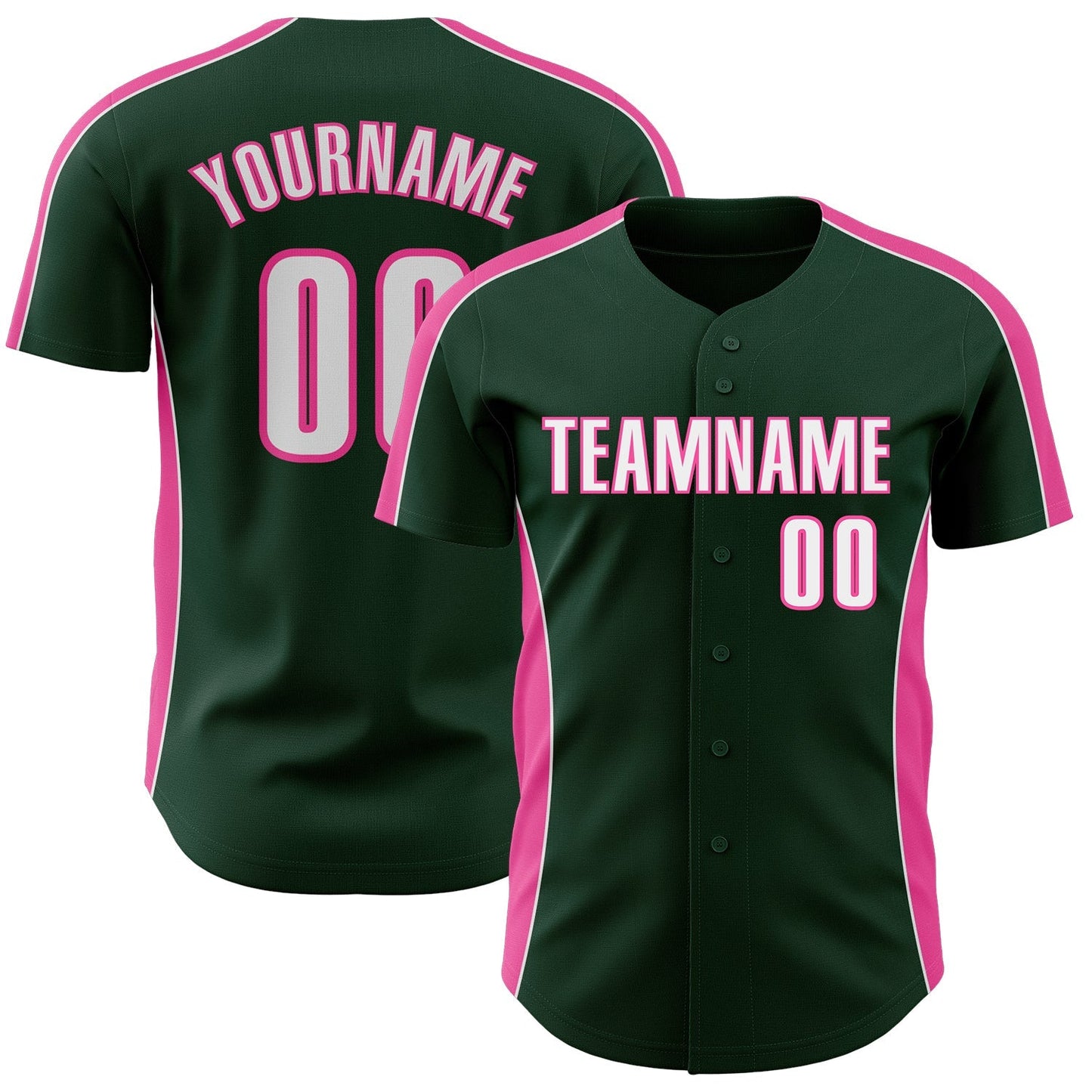 Custom Green White-Pink Classic Color Block Side Panel Stripe Authentic Baseball Jersey baseball jersey product view 1
