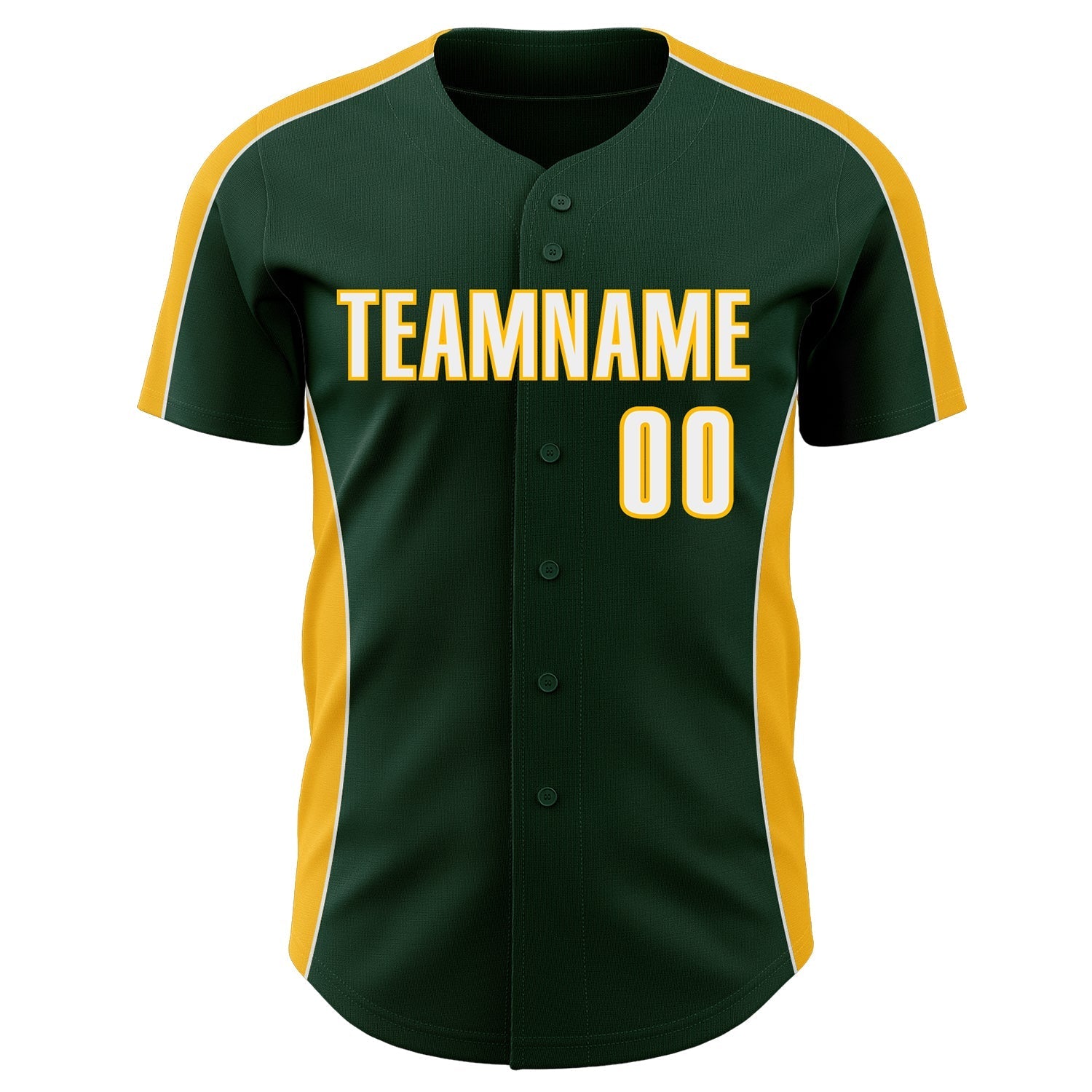 Custom Green White-Gold Classic Color Block Side Panel Stripe Authentic Baseball Jersey baseball jersey product view 2