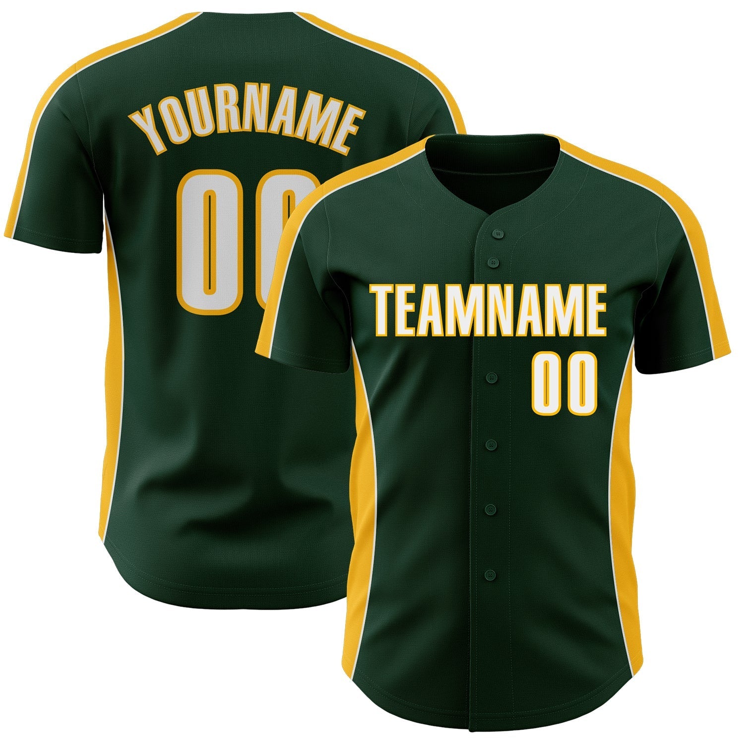 Custom Green White-Gold Classic Color Block Side Panel Stripe Authentic Baseball Jersey baseball jersey product view 1