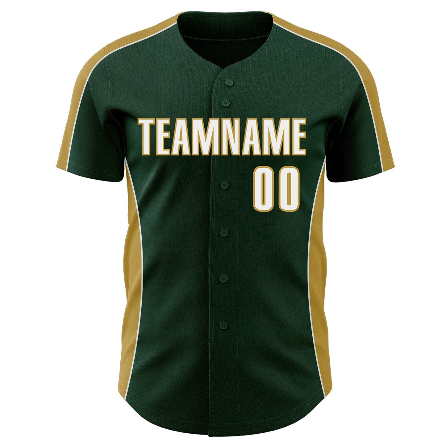 Custom Green White-Old Gold Classic Color Block Side Panel Stripe Authentic Baseball Jersey baseball jersey product view 2