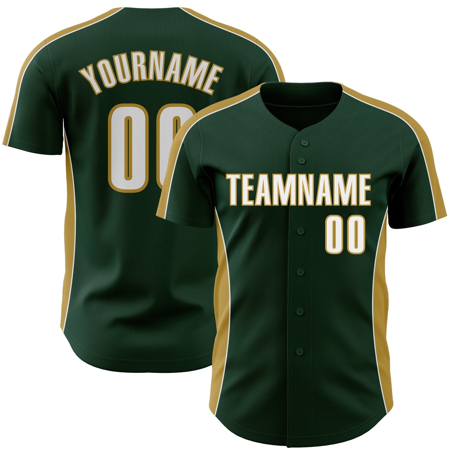 Custom Green White-Old Gold Classic Color Block Side Panel Stripe Authentic Baseball Jersey baseball jersey product view 1