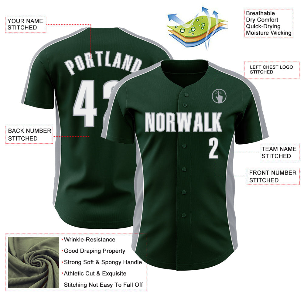 Custom Green White-Gray Classic Color Block Side Panel Stripe Authentic Baseball Jersey baseball jersey product view 3