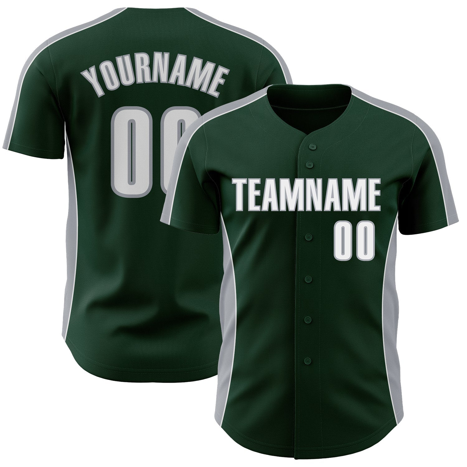 Custom Green White-Gray Classic Color Block Side Panel Stripe Authentic Baseball Jersey baseball jersey product view 1