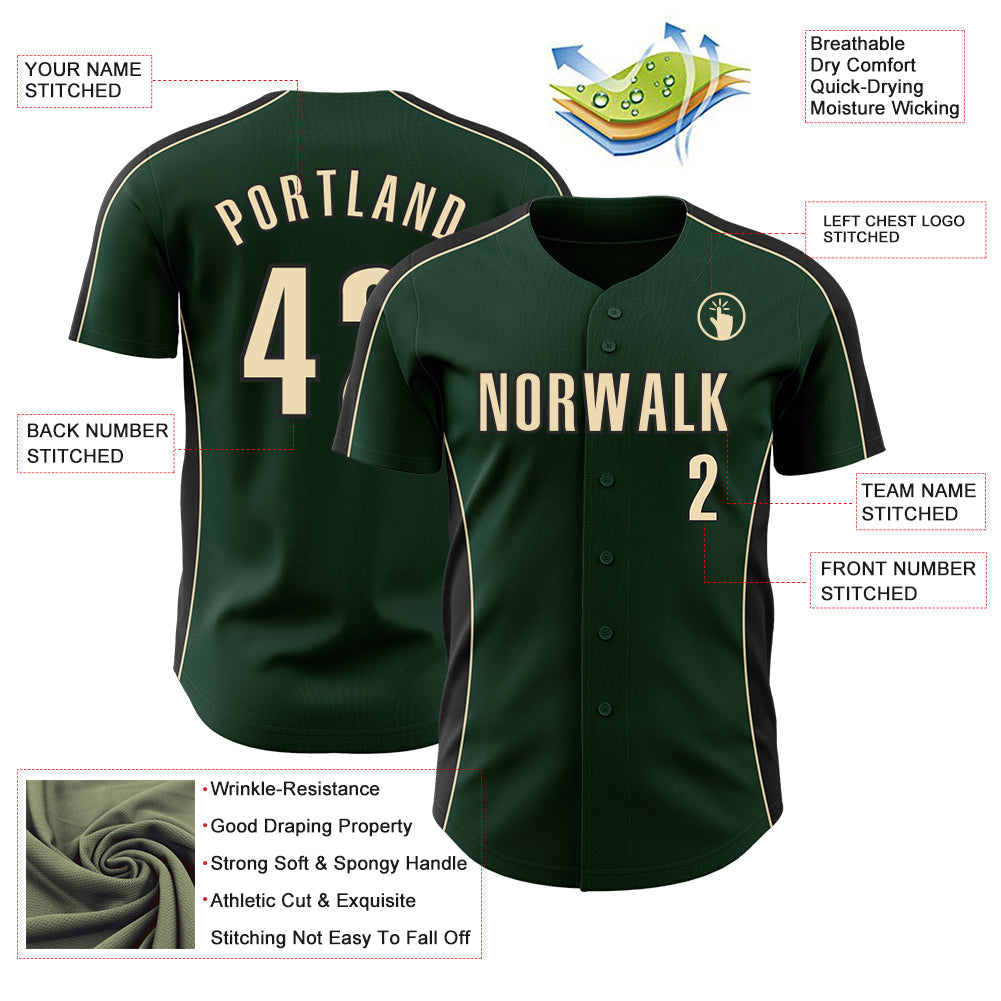 Custom Green Cream-Black Classic Color Block Side Panel Stripe Authentic Baseball Jersey baseball jersey product view 3
