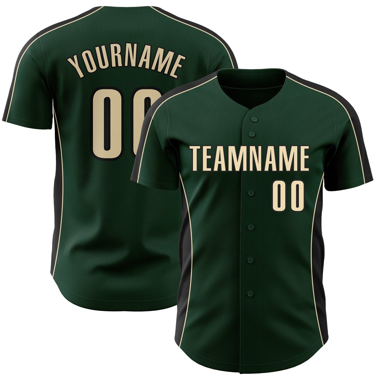 Custom Green Cream-Black Classic Color Block Side Panel Stripe Authentic Baseball Jersey baseball jersey product view 1