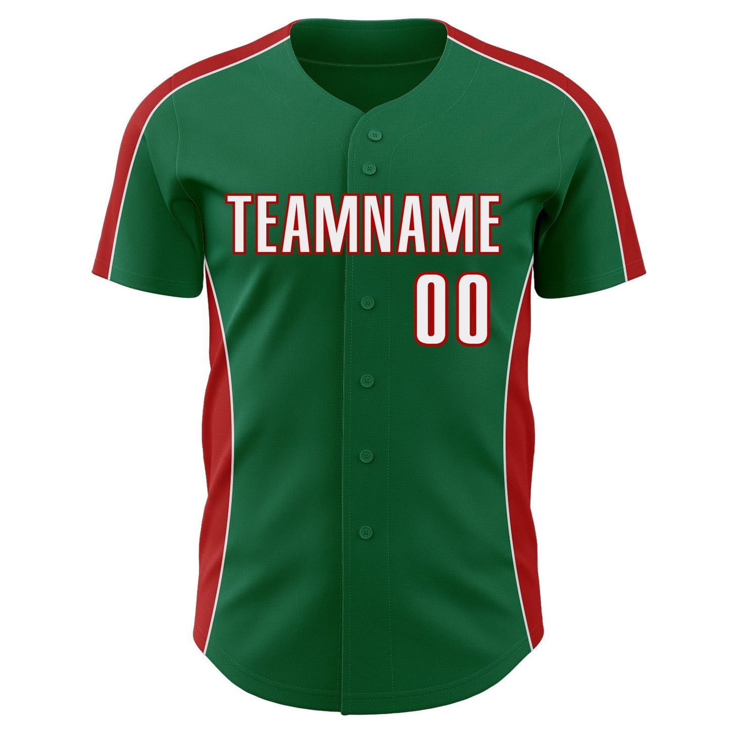 Custom Kelly Green White-Red Classic Color Block Side Panel Stripe Authentic Baseball Jersey baseball jersey product view 2