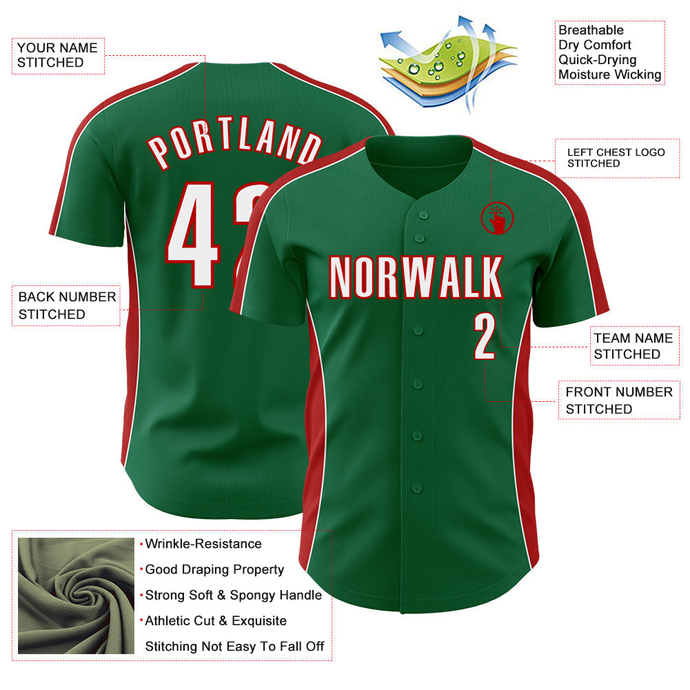 Custom Kelly Green White-Red Classic Color Block Side Panel Stripe Authentic Baseball Jersey baseball jersey product view 3