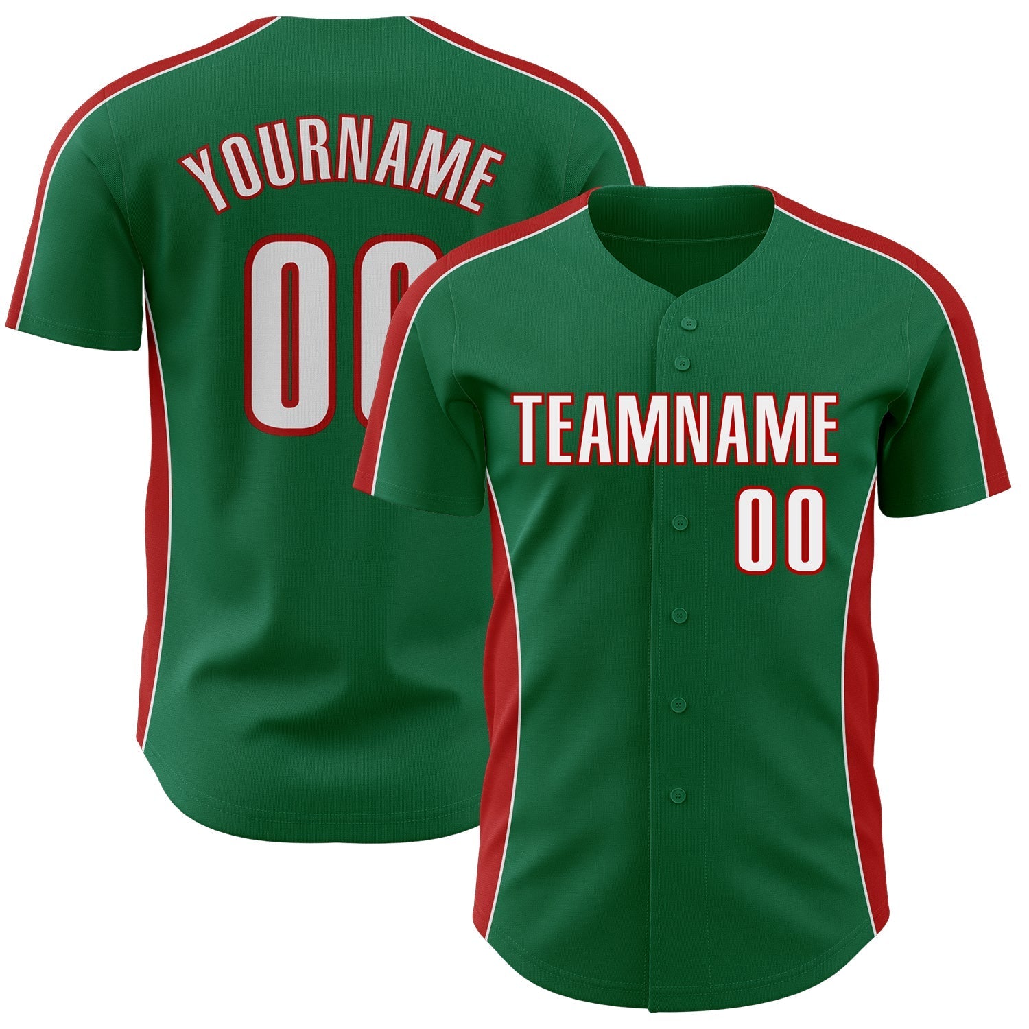 Custom Kelly Green White-Red Classic Color Block Side Panel Stripe Authentic Baseball Jersey baseball jersey product view 1