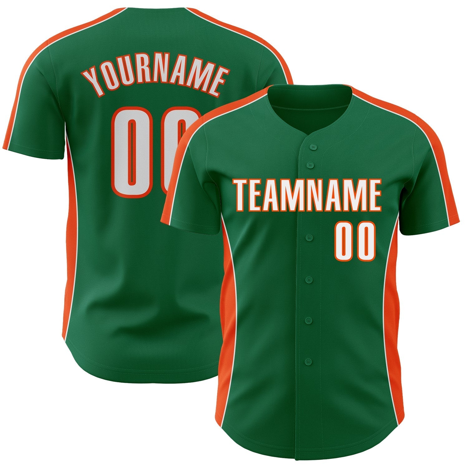 Custom Kelly Green White-Orange Classic Color Block Side Panel Stripe Authentic Baseball Jersey baseball jersey product view 1