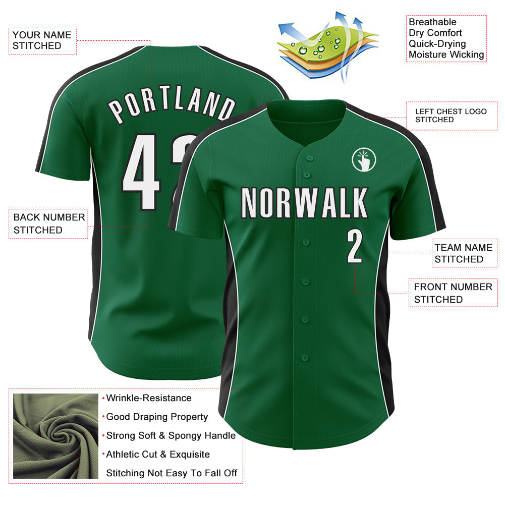 Custom Kelly Green White-Black Classic Color Block Side Panel Stripe Authentic Baseball Jersey baseball jersey product view 3