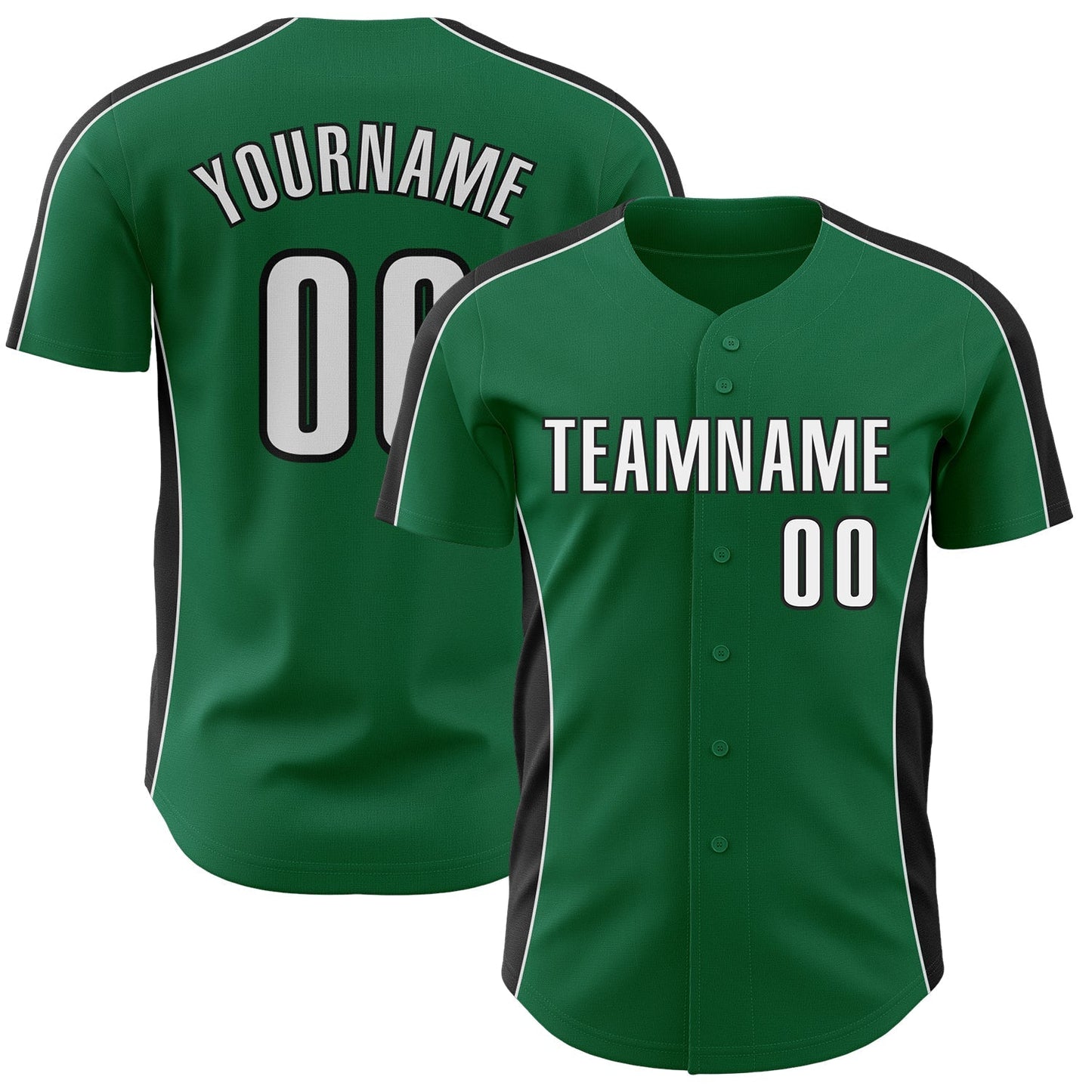 Custom Kelly Green White-Black Classic Color Block Side Panel Stripe Authentic Baseball Jersey baseball jersey product view 1