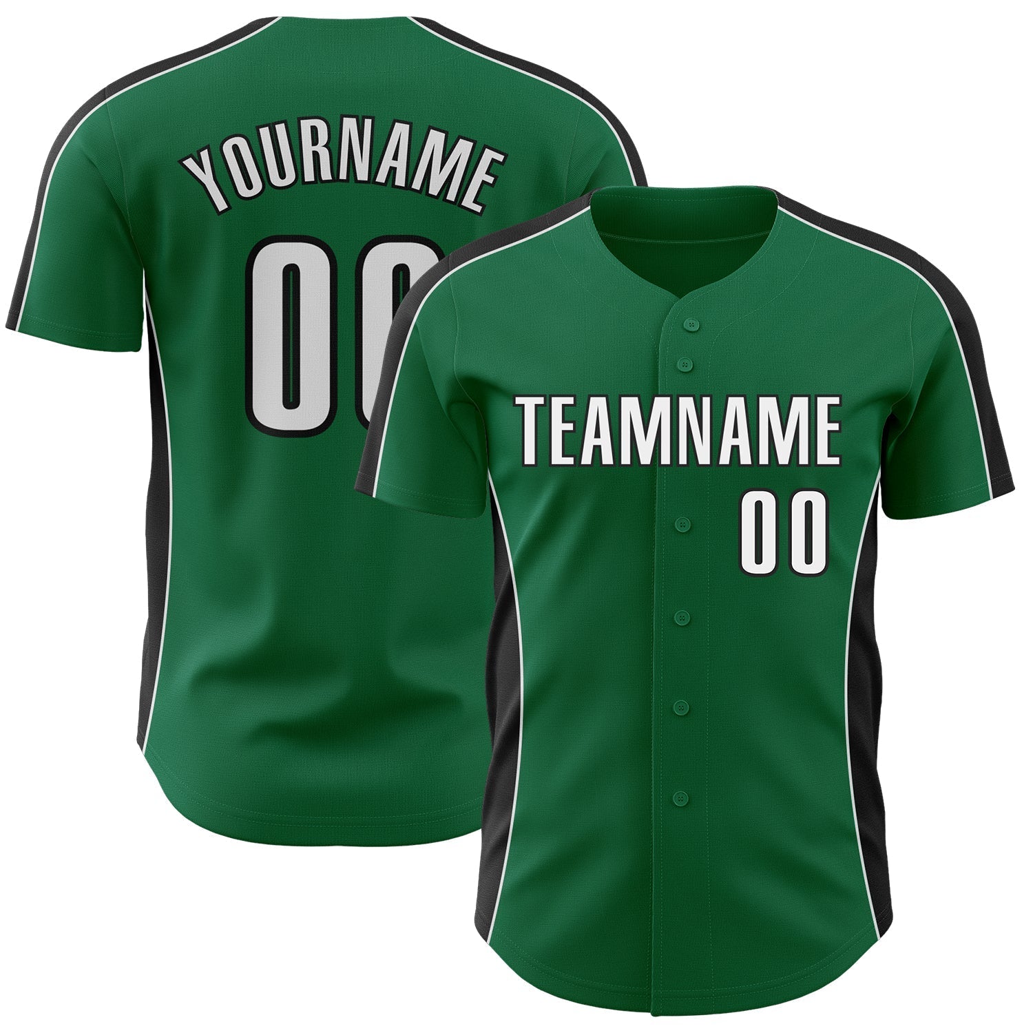 Custom Kelly Green White-Black Classic Color Block Side Panel Stripe Authentic Baseball Jersey baseball jersey product view 1