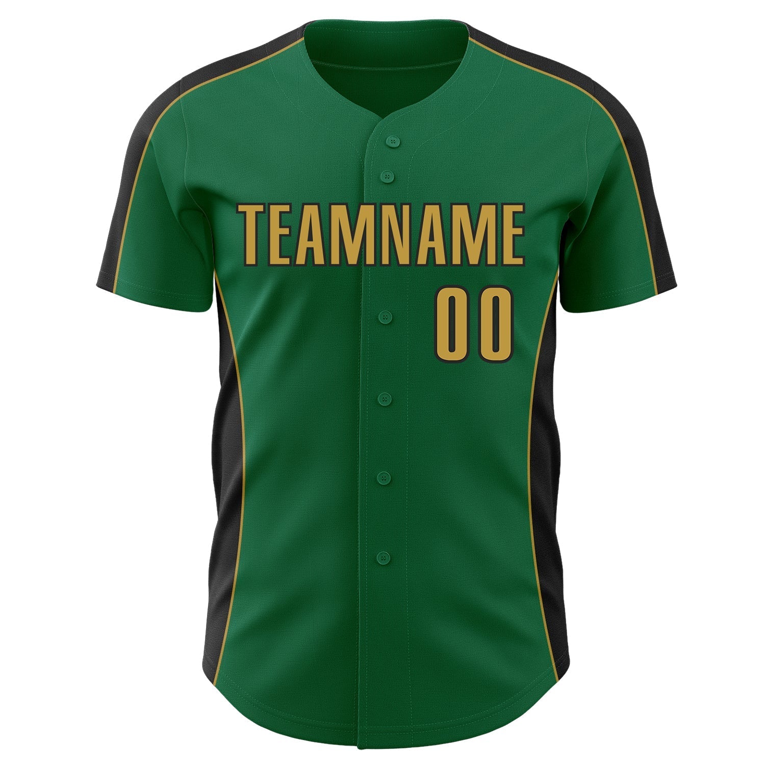 Custom Kelly Green Old Gold-Black Classic Color Block Side Panel Stripe Authentic Baseball Jersey baseball jersey product view 2