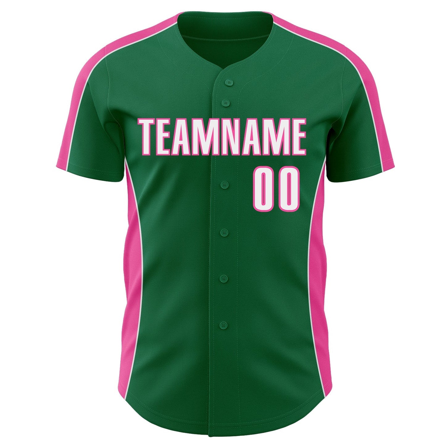 Custom Kelly Green White-Pink Classic Color Block Side Panel Stripe Authentic Baseball Jersey baseball jersey product view 2