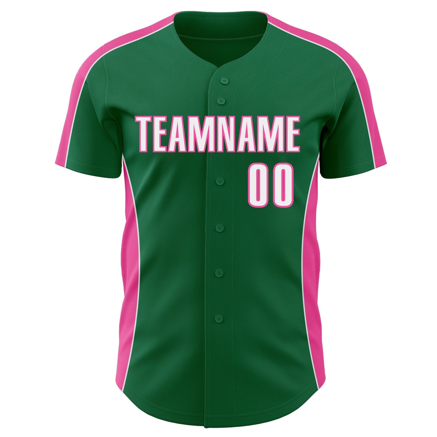 Custom Kelly Green White-Pink Classic Color Block Side Panel Stripe Authentic Baseball Jersey baseball jersey product view 2
