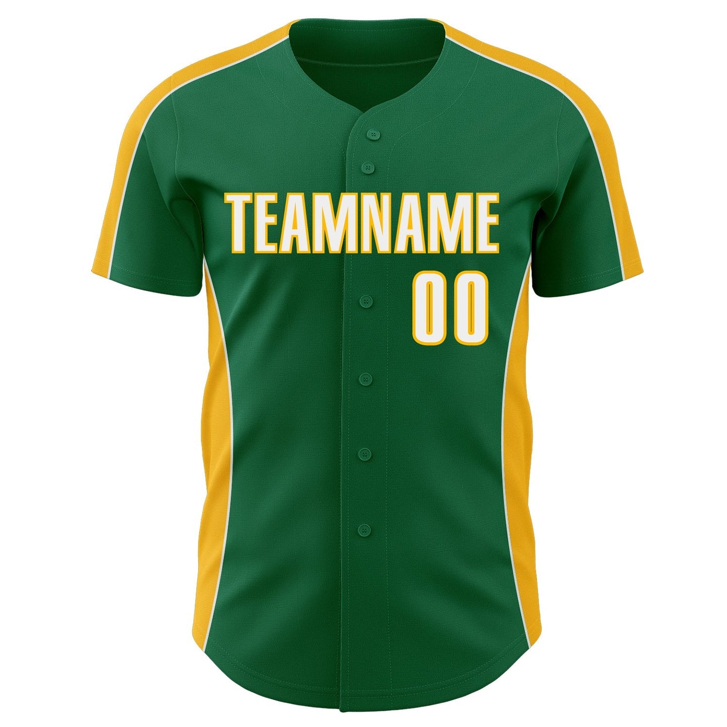 Custom Kelly Green White-Gold Classic Color Block Side Panel Stripe Authentic Baseball Jersey baseball jersey product view 2