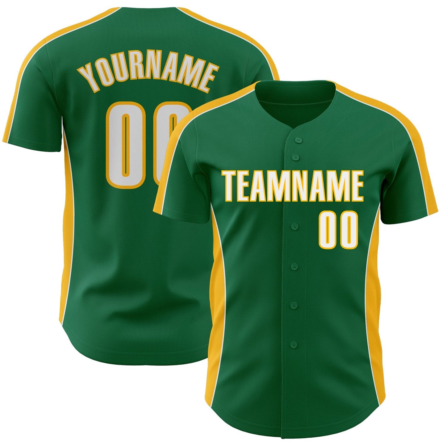 Custom Kelly Green White-Gold Classic Color Block Side Panel Stripe Authentic Baseball Jersey baseball jersey product view 1
