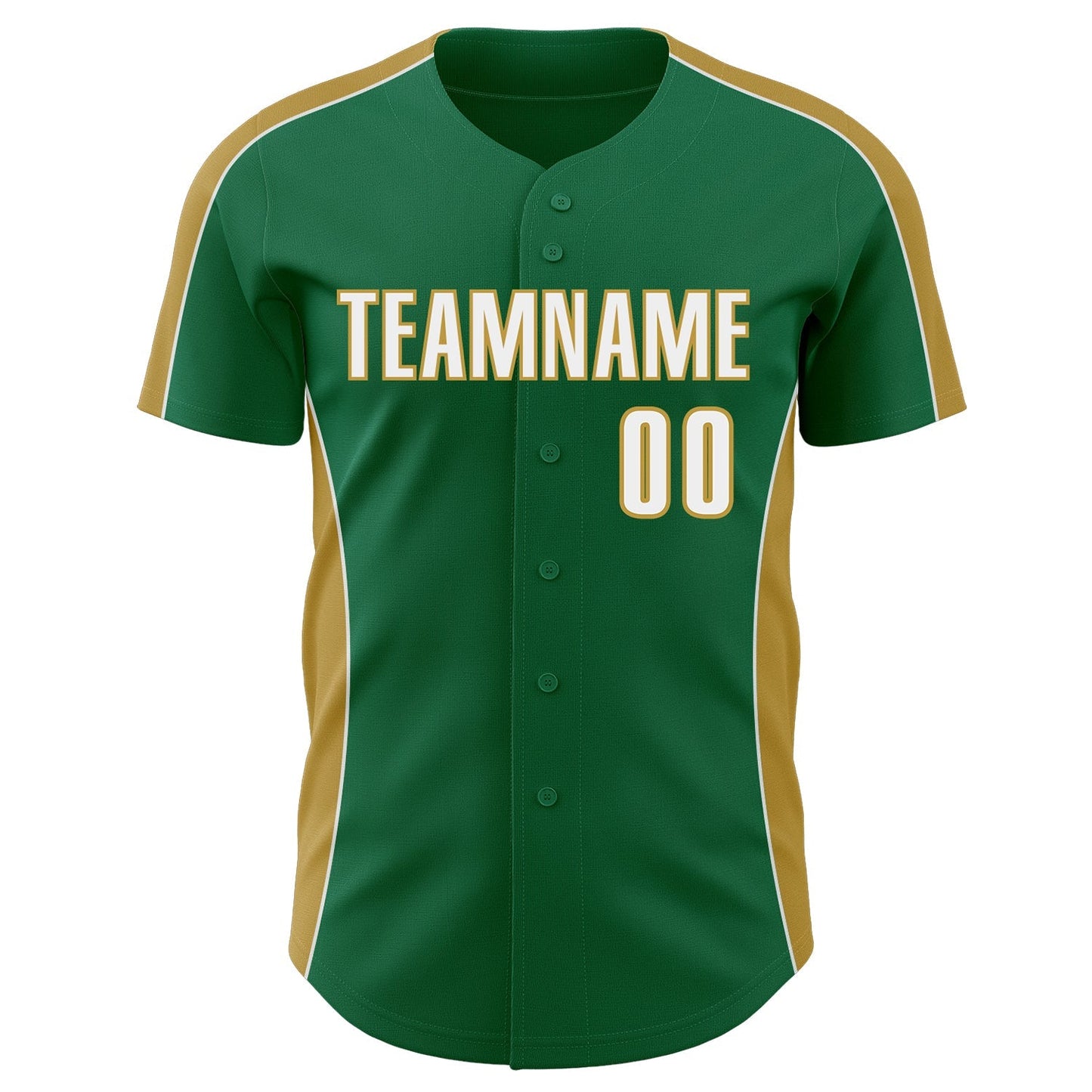 Custom Kelly Green White-Old Gold Classic Color Block Side Panel Stripe Authentic Baseball Jersey baseball jersey product view 2