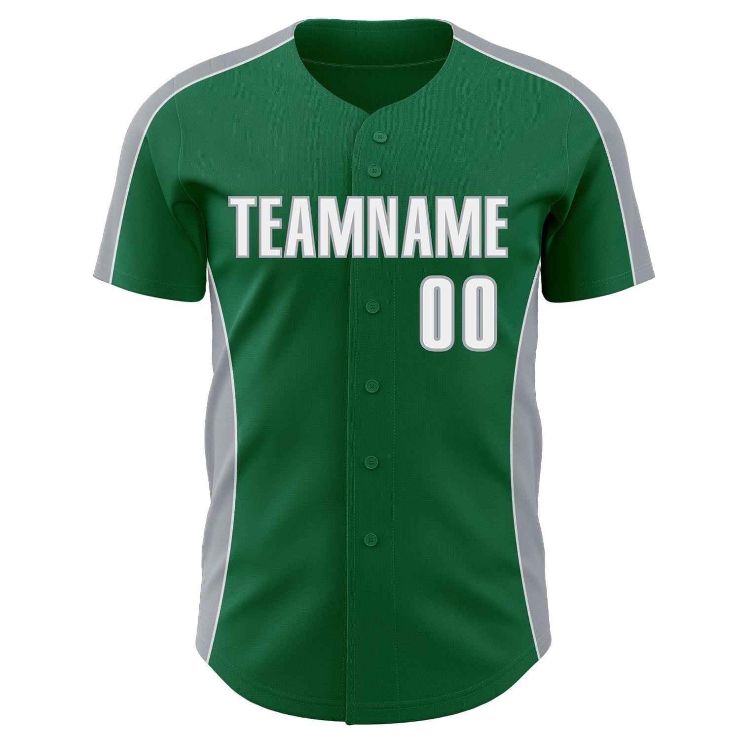 Custom Kelly Green White-Gray Classic Color Block Side Panel Stripe Authentic Baseball Jersey baseball jersey product view 2
