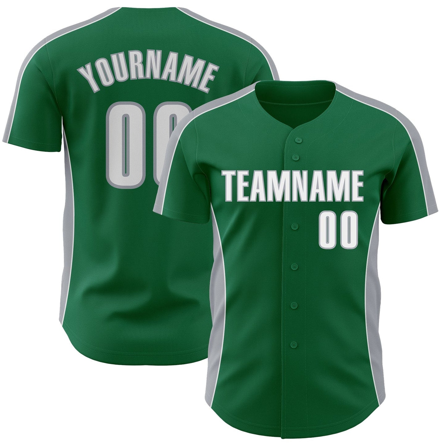 Custom Kelly Green White-Gray Classic Color Block Side Panel Stripe Authentic Baseball Jersey baseball jersey product view 1