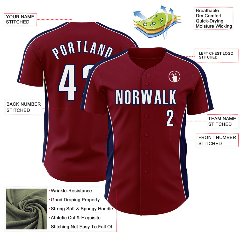 Custom Crimson White-Navy Classic Color Block Side Panel Stripe Authentic Baseball Jersey baseball jersey product view 3