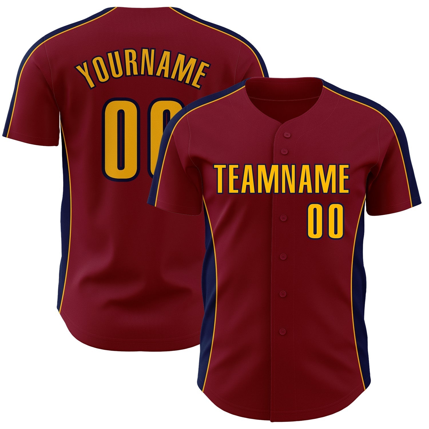 Custom Crimson Gold-Navy Classic Color Block Side Panel Stripe Authentic Baseball Jersey baseball jersey product view 1