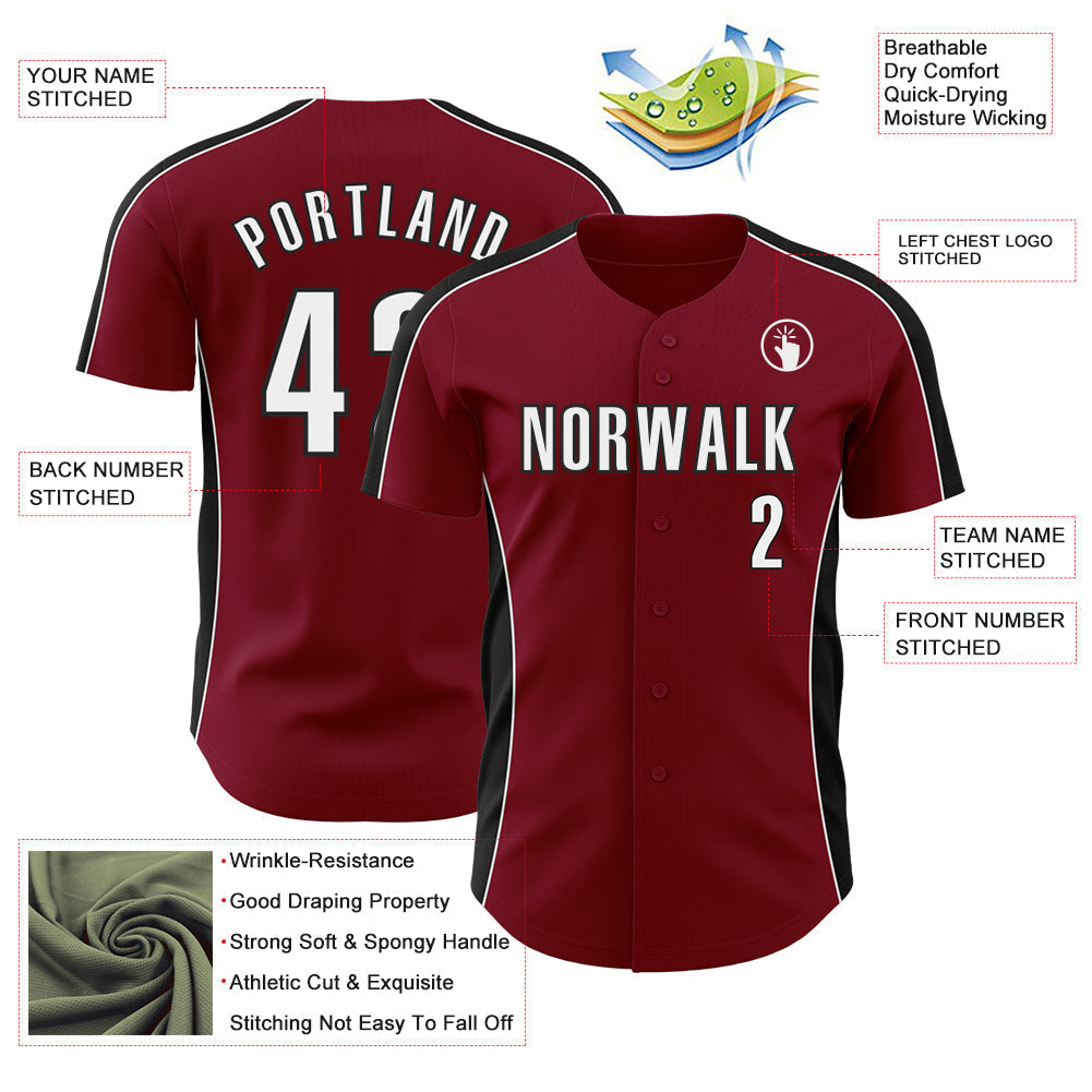 Custom Crimson White-Black Classic Color Block Side Panel Stripe Authentic Baseball Jersey baseball jersey product view 3