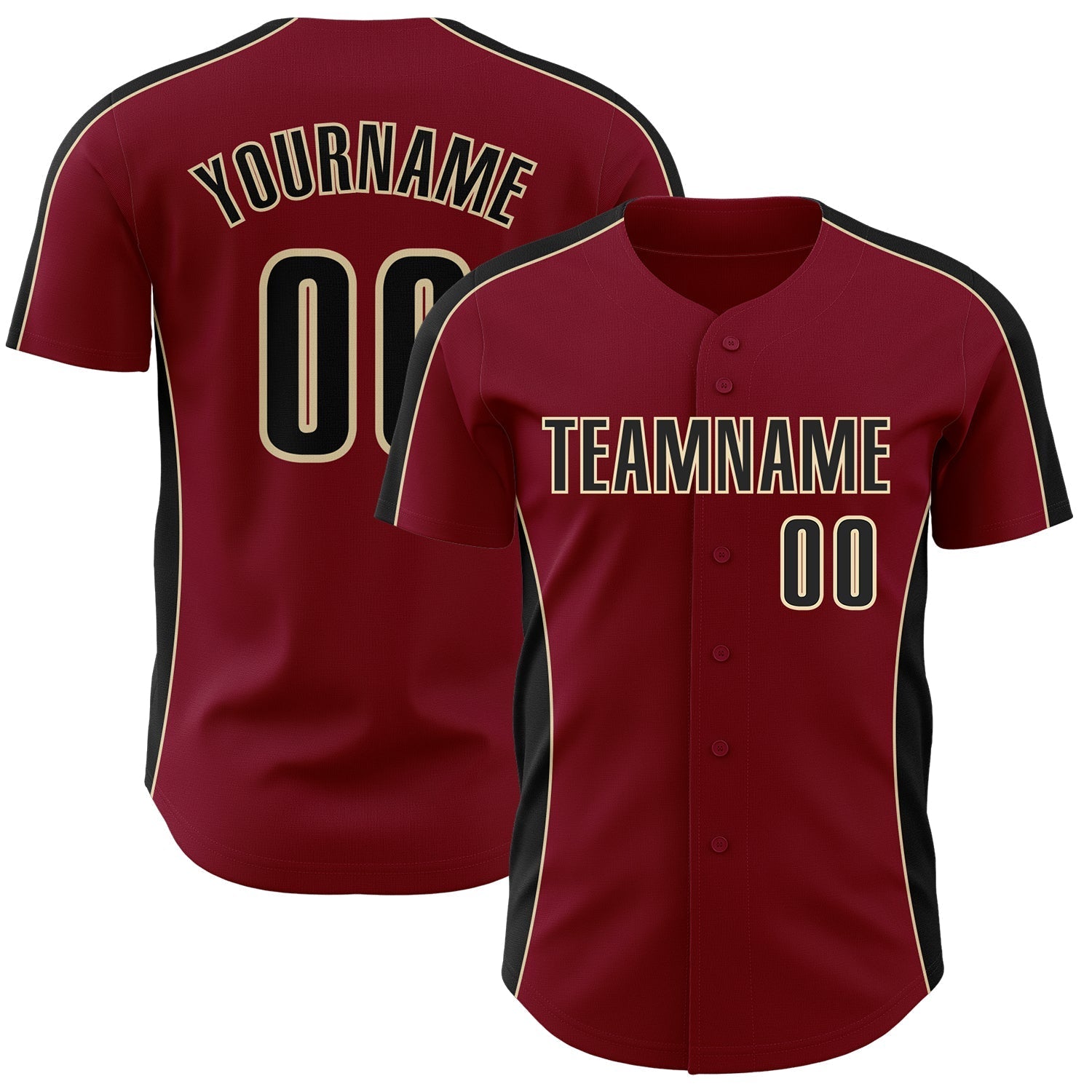 Custom Crimson Black-Cream Classic Color Block Side Panel Stripe Authentic Baseball Jersey baseball jersey product view 1