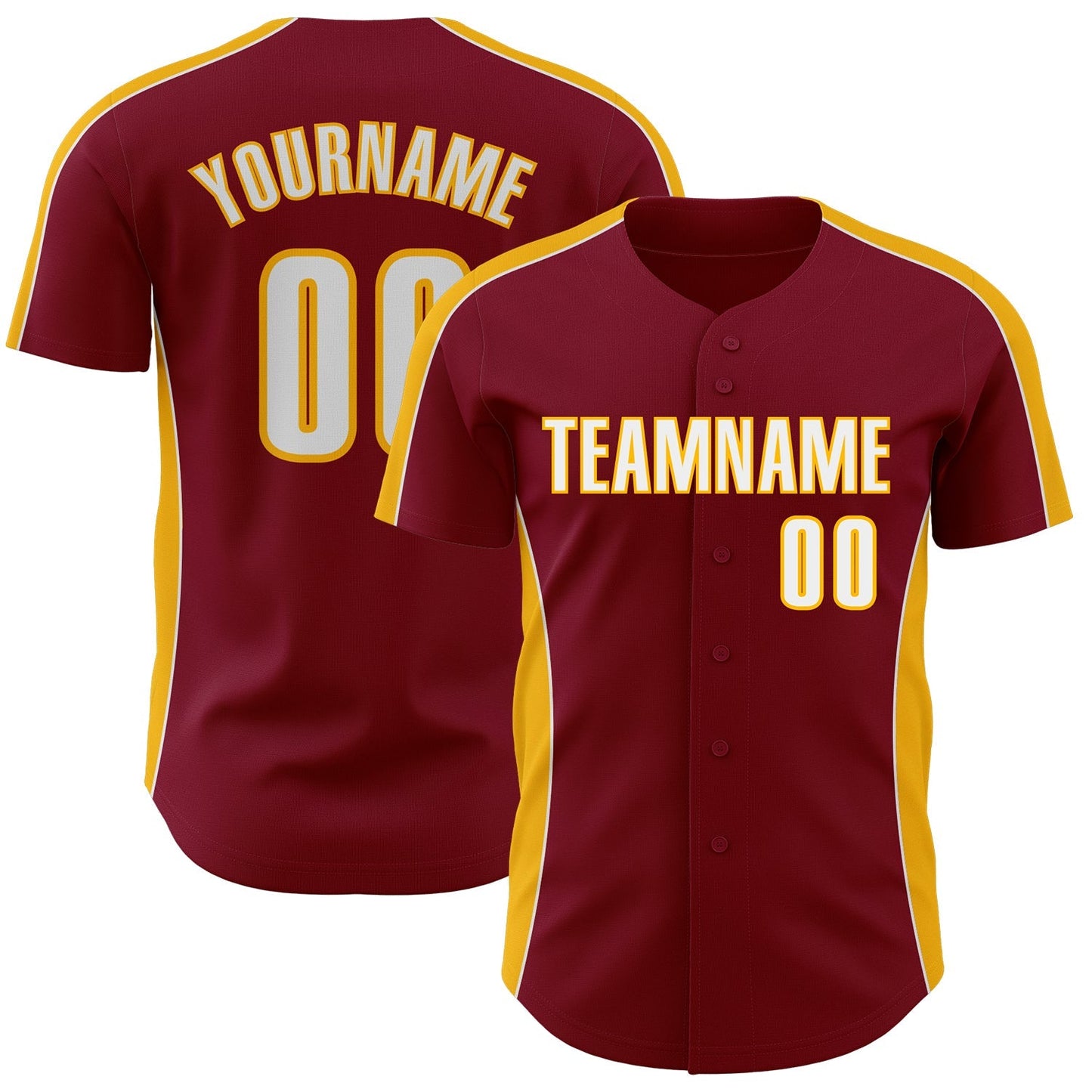 Custom Crimson White-Gold Classic Color Block Side Panel Stripe Authentic Baseball Jersey baseball jersey product view 1