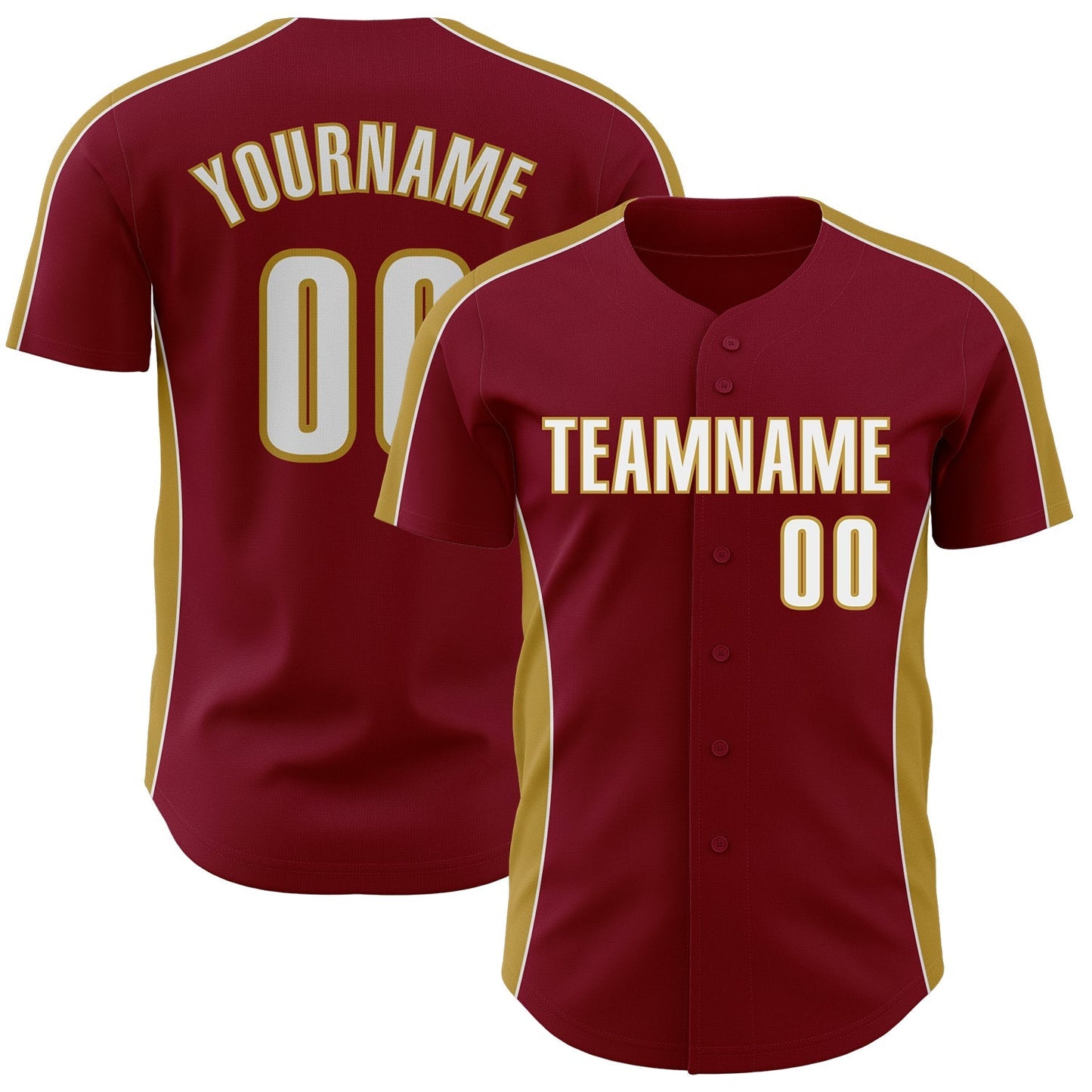 Custom Crimson White-Old Gold Classic Color Block Side Panel Stripe Authentic Baseball Jersey baseball jersey product view 1