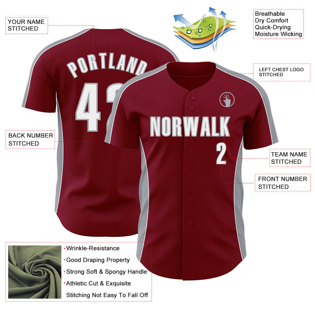 Custom Crimson White-Gray Classic Color Block Side Panel Stripe Authentic Baseball Jersey baseball jersey product view 3
