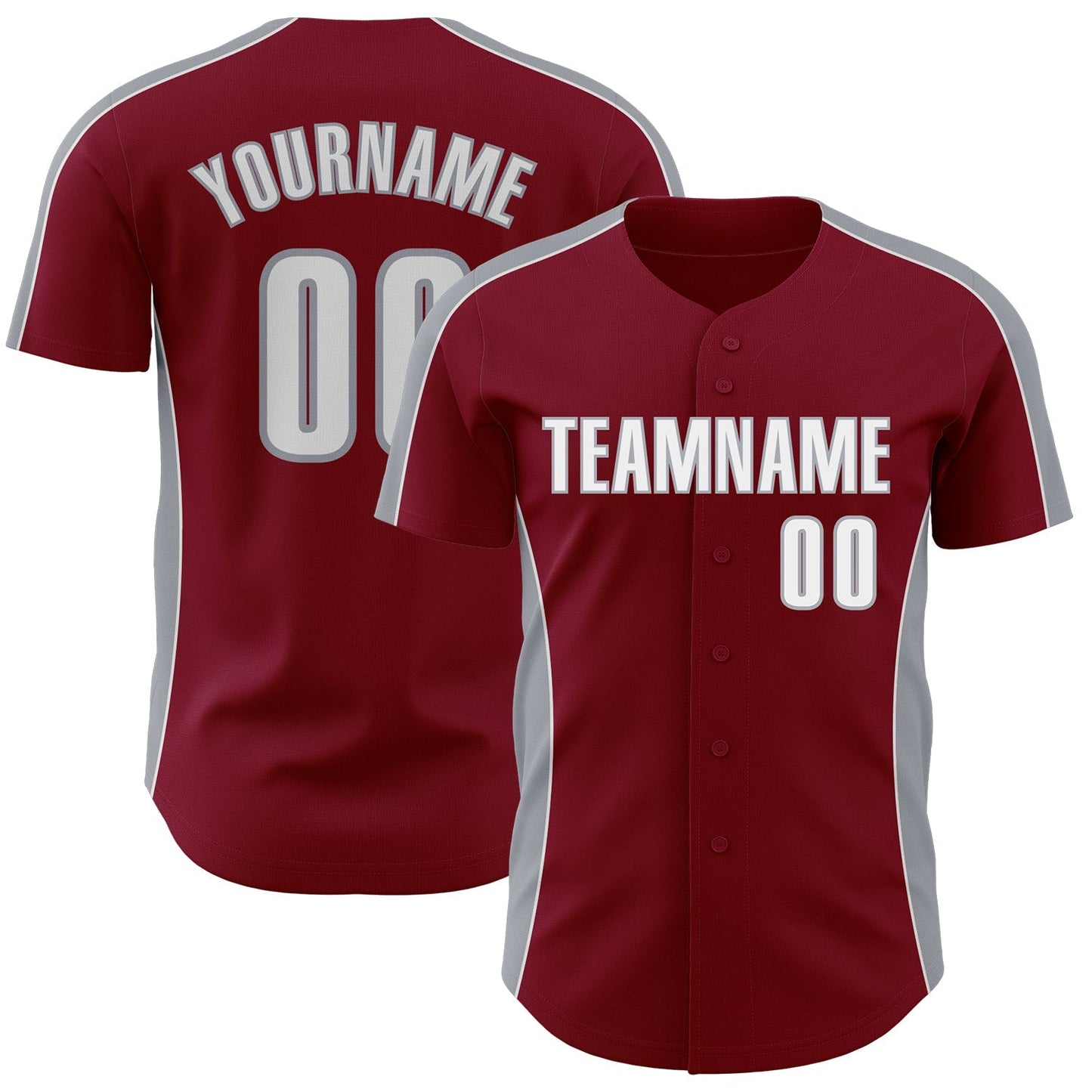 Custom Crimson White-Gray Classic Color Block Side Panel Stripe Authentic Baseball Jersey baseball jersey product view 1