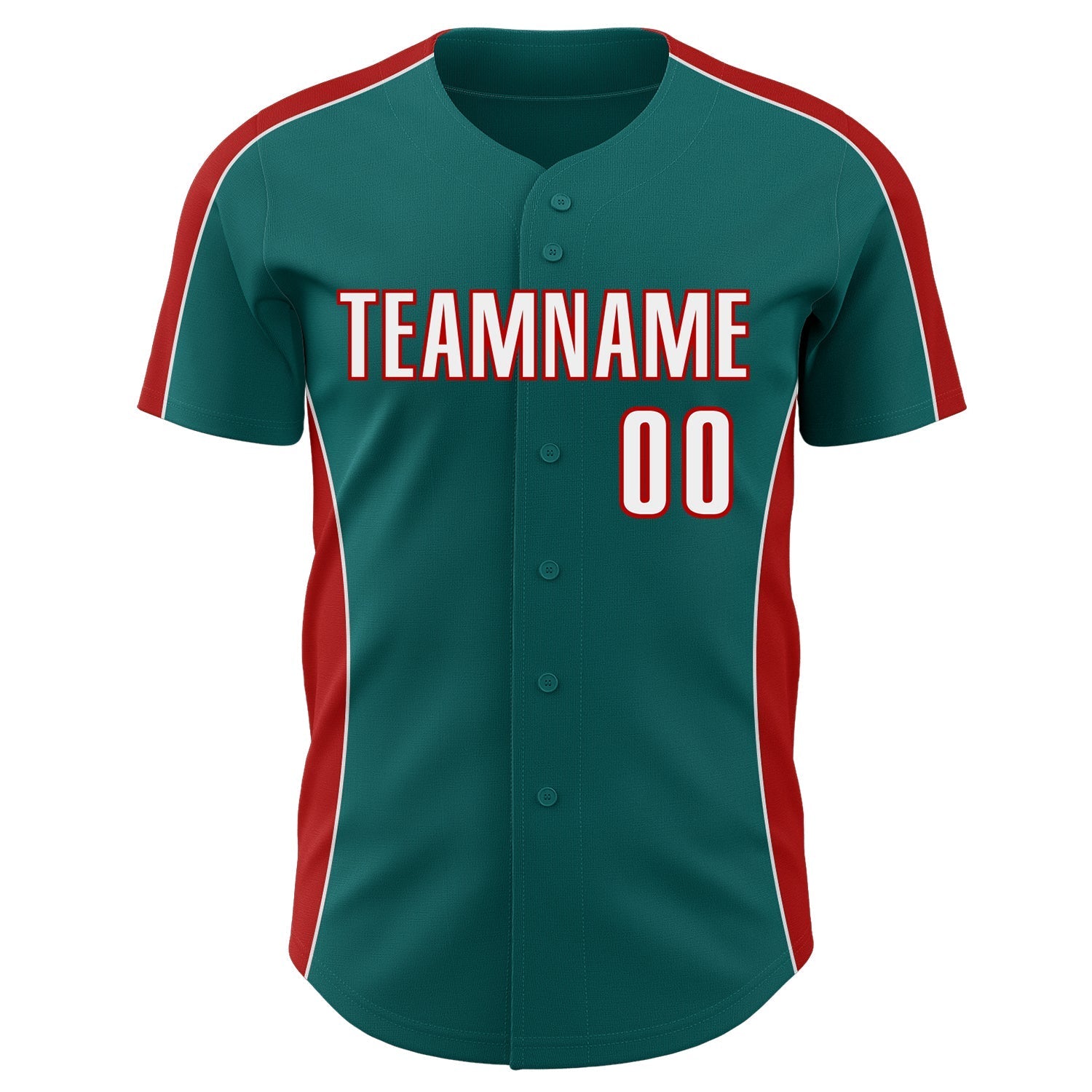 Custom Teal White-Red Classic Color Block Side Panel Stripe Authentic Baseball Jersey baseball jersey product view 2