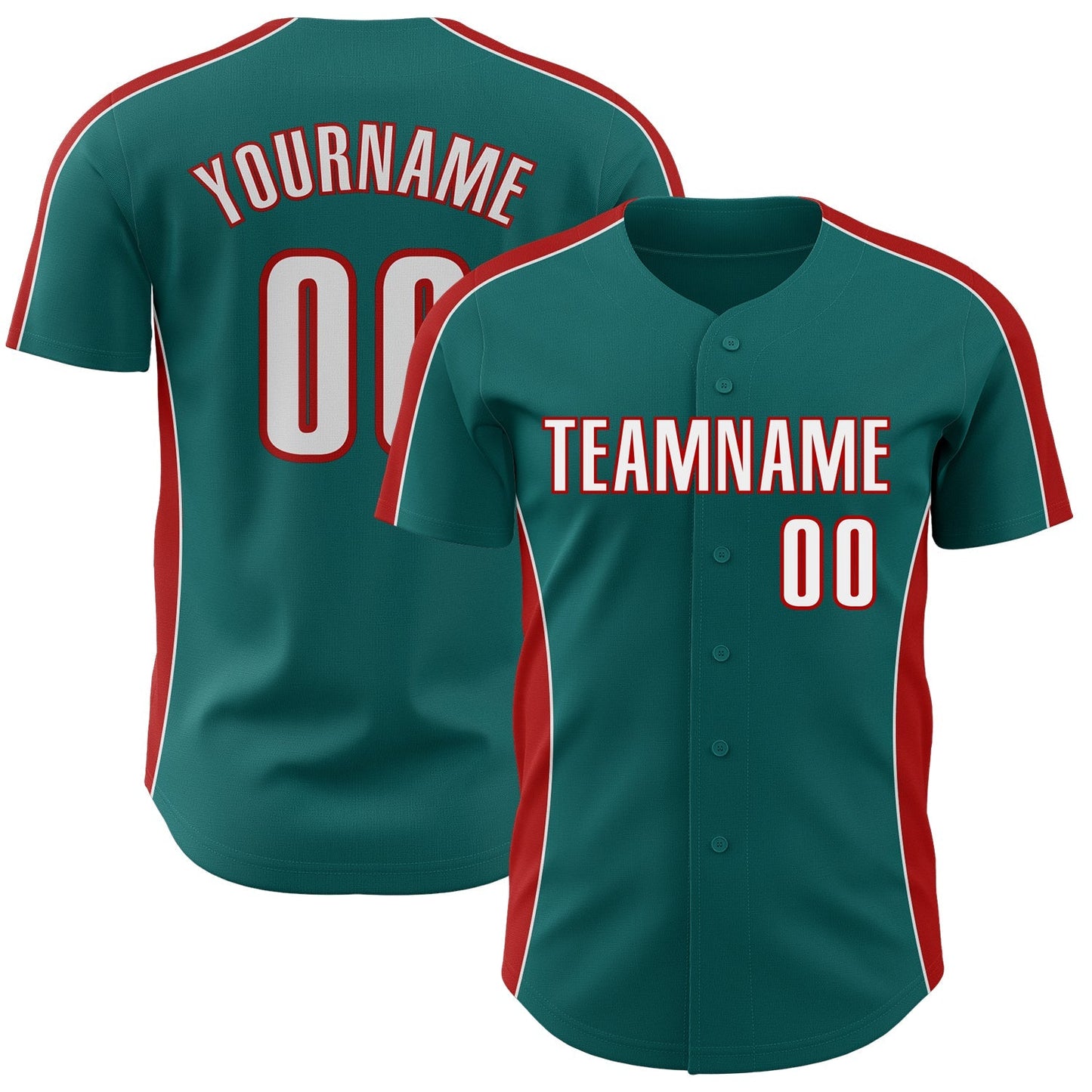 Custom Teal White-Red Classic Color Block Side Panel Stripe Authentic Baseball Jersey baseball jersey product view 1