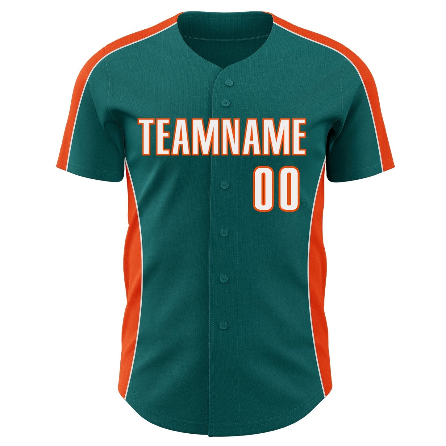 Custom Teal White-Orange Classic Color Block Side Panel Stripe Authentic Baseball Jersey baseball jersey product view 2