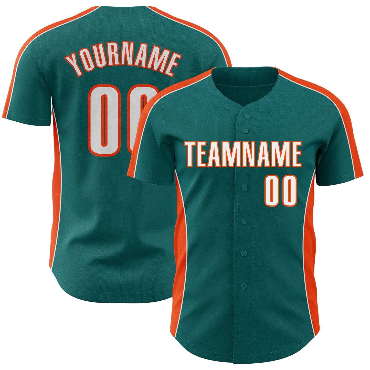 Custom Teal White-Orange Classic Color Block Side Panel Stripe Authentic Baseball Jersey baseball jersey product view 1